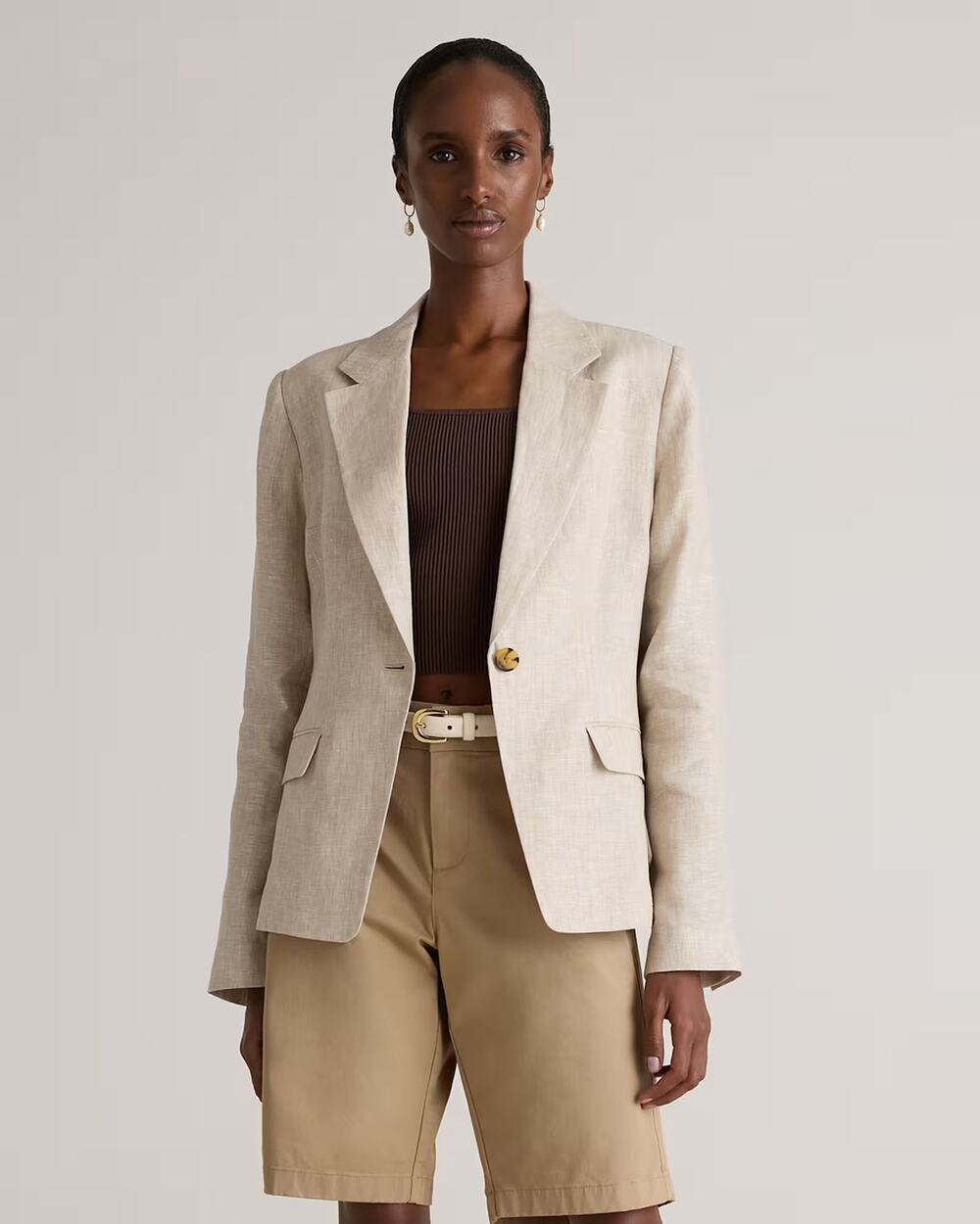 Quince Women's XS Beige 100% European Linen Structured Blazer NWT Flax